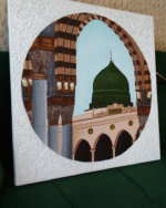 Green Dome of Madinah 3D Wall Art  Textured White Frame & Prophet's Mosque Painting | Luxury Islamic Home Decor - Image 2