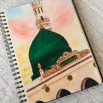 Green Dome Watercolor Painting Art Print of Prophet's Mosque in Madinah | Islamic Wall Art for Spiritual Home Deco