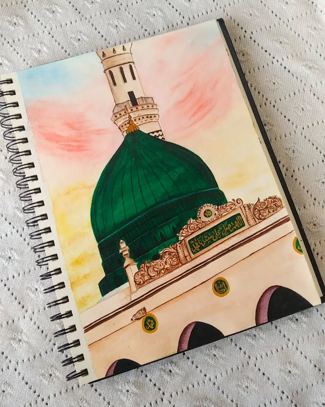 Converted Green Dome Watercolor Painting Art Print of Prophet's Mosque in Madinah | Islamic Wall Art for Spiritual Home Deco - Image 1