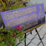 Ayat al-Kursi Islamic Wall Art Large Gold Calligraphy Canvas with Purple & Black Gradient
