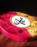 Allah & Muhammad Wall Art set 2-Piece Round Textured Islamic Decor | Red & Gold String Art with Calligraphy - Image 3