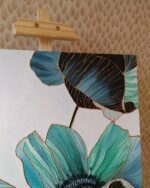 Modern Floral Wall Art with Gold Relief  Hand-Painted Teal & Blue Flower Canvas - Image 5