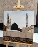 The Two Holy Sanctuaries Islamic Wall Art Hand-Painted Kaaba & Medina Green Dome Painting - Image 4