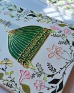 3D Floral Green Dome Wall Art  Textured Madinah Painting with Gold Relief | Prophet's Mosque Islamic Art - Image 2
