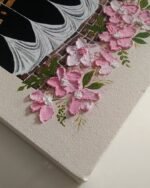 3D Floral Kaaba Wall Art  Hand-Painted Textured Islamic Painting with Pink Flowers | Luxury Makkah Decor & Hajj Gift - Image 4