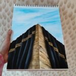 Kaaba Painting - A Pilgrim's Gaze  Modern Islamic Wall Art | Hand-Painted Makkah Decor with Gold Details | Hajj & Umrah Gift
