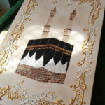 Luxury 3D Kaaba Wall Art Hand-Painted Makkah Painting with Gold & White Floral Relief Frame | Opulent Islamic Home Decor