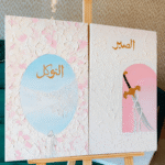 Sabr & Tawakkul Islamic Wall Art Diptych  Textured Pink & Blue Modern Calligraphy Set | Conceptual Islamic Home Decor